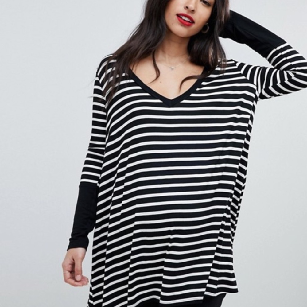 Bluebelle Maternity Striped Dip Hem Jersey Top